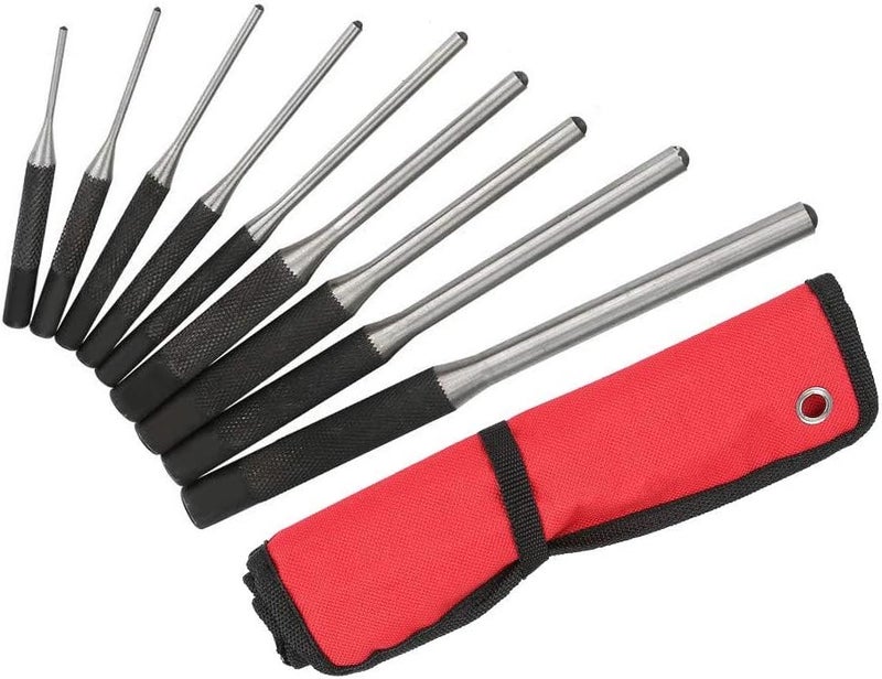 klarako Roll Pin Punch Set 9PCS Mechanics Punch Durable Steel Mechanics Professional Tool Kit with Comfort Grip and Storage Bag - Image 1
