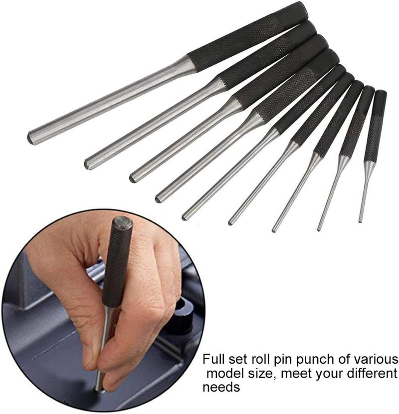 klarako Roll Pin Punch Set 9PCS Mechanics Punch Durable Steel Mechanics Professional Tool Kit with Comfort Grip and Storage Bag - Image 2