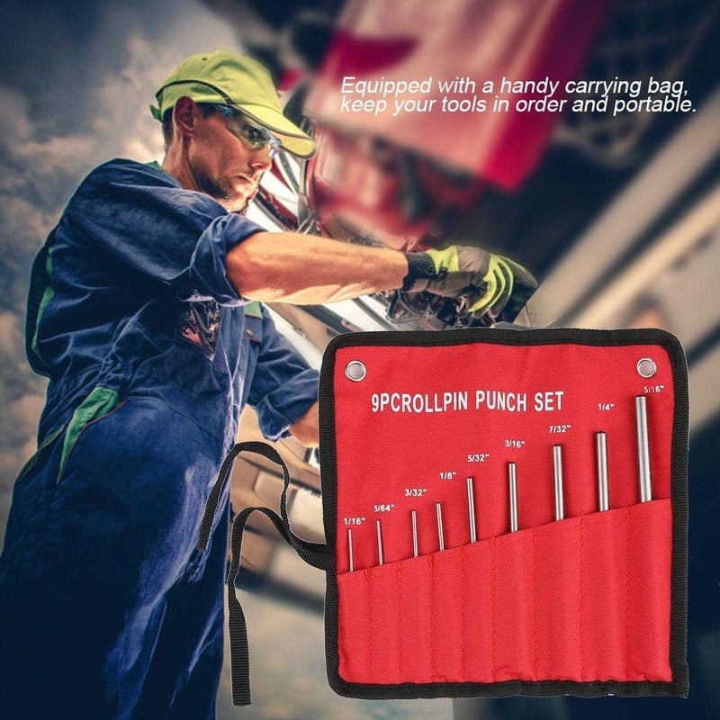 klarako Roll Pin Punch Set 9PCS Mechanics Punch Durable Steel Mechanics Professional Tool Kit with Comfort Grip and Storage Bag - Image 3