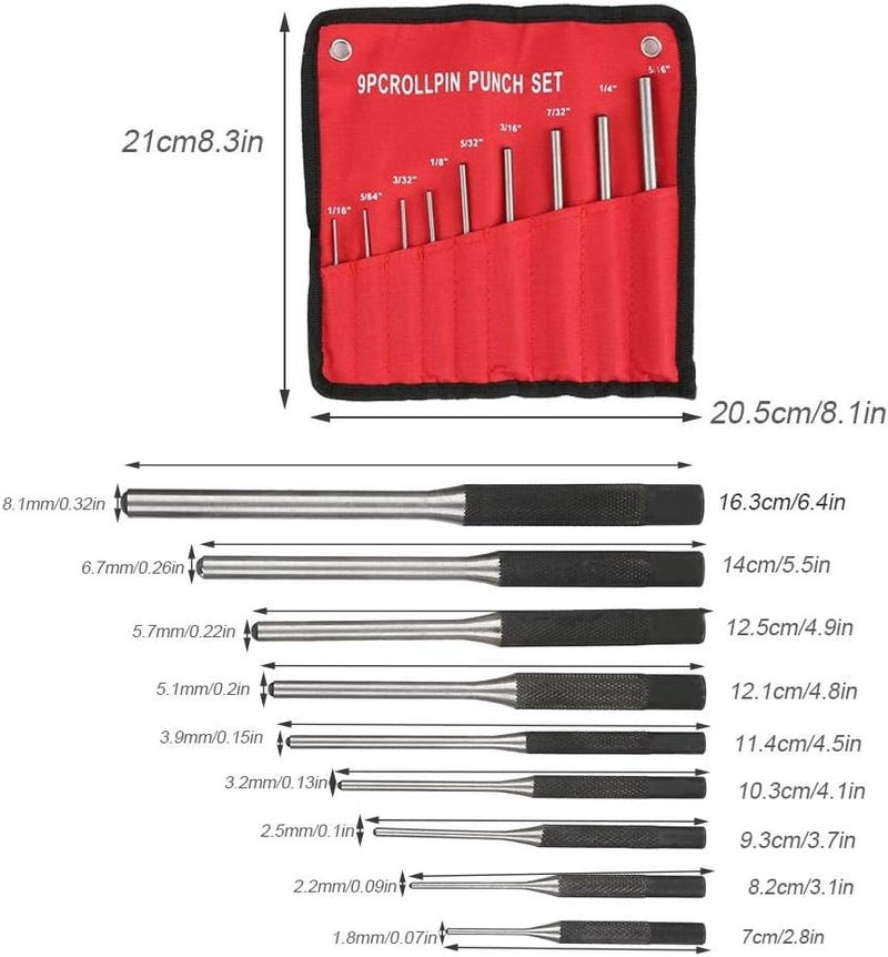 klarako Roll Pin Punch Set 9PCS Mechanics Punch Durable Steel Mechanics Professional Tool Kit with Comfort Grip and Storage Bag - Image 5