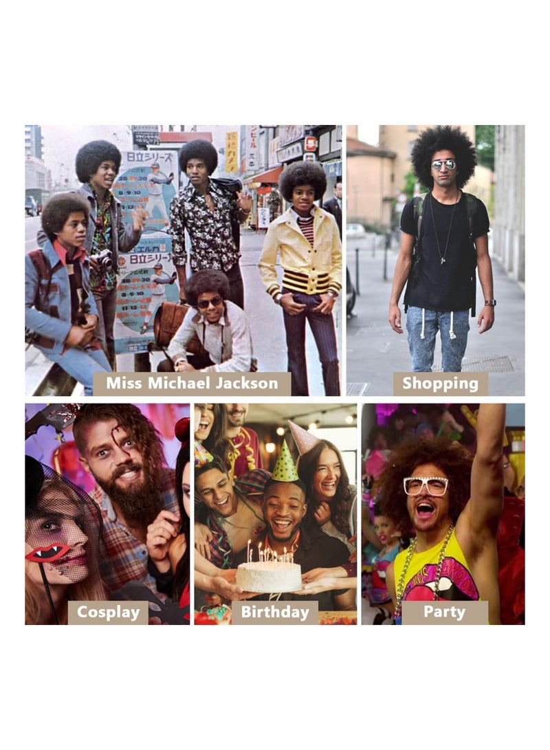 SYOSI Wig Men, 4Pcs Set 70'S Costumes Wig Disco Wig for Men Natural Fluffy Short Black Curly Synthetic Hair Wig  - Image 5