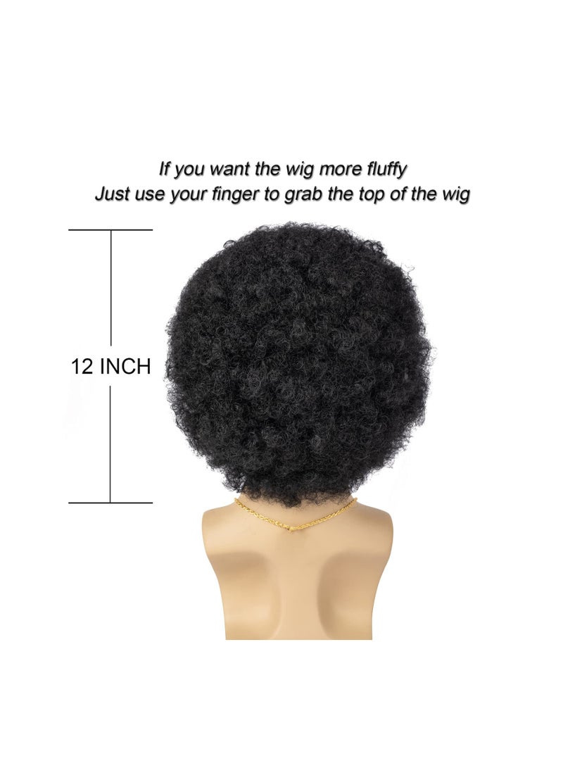 SYOSI Wig Men, 4Pcs Set 70'S Costumes Wig Disco Wig for Men Natural Fluffy Short Black Curly Synthetic Hair Wig  - Image 3