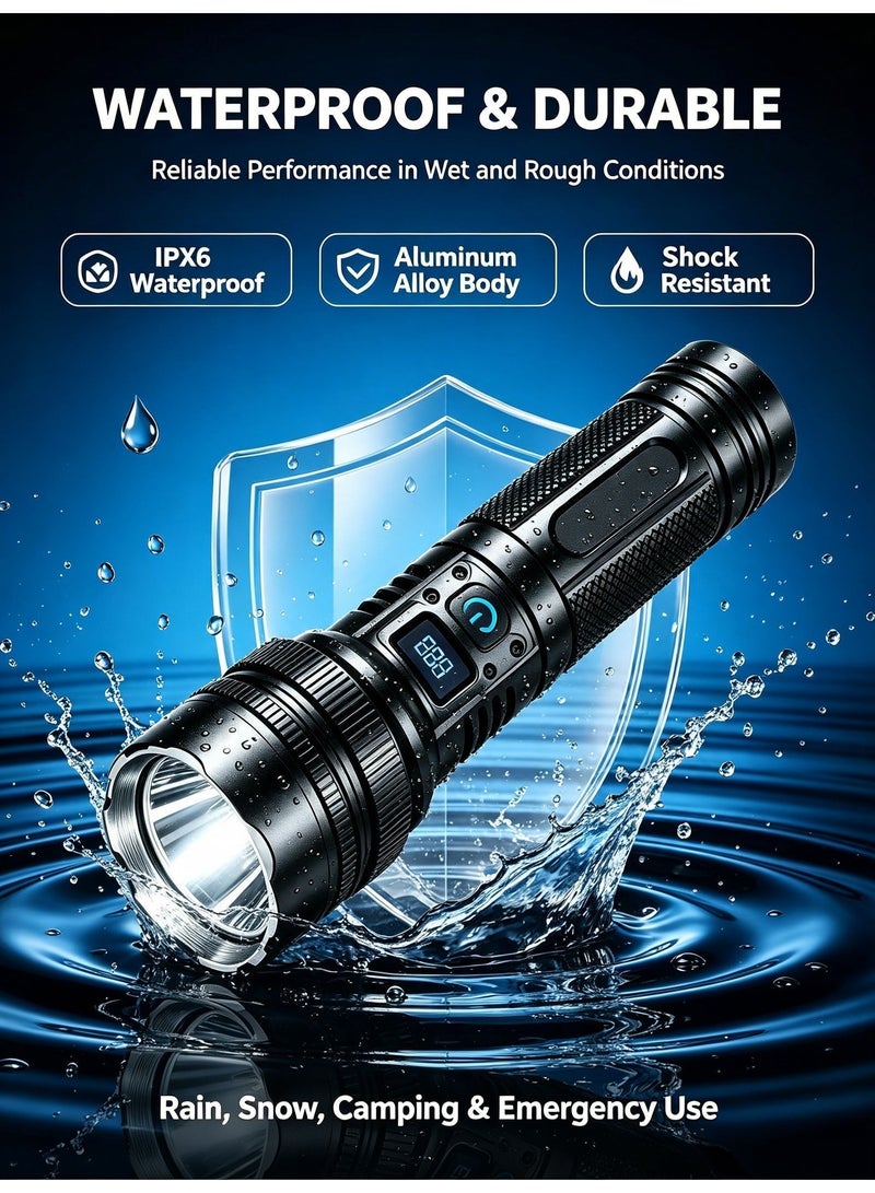 Nariele SD-WH911 Rechargeable LED Flashlight, Digital Power Display Zoomable Super Bright Torch, Strong Flashlight, Rechargeable Flashlight, Outdoor Flashlight，Type-C Charging Portable Waterproof Flashlight For Outdoor Camping Emergency - Image 5