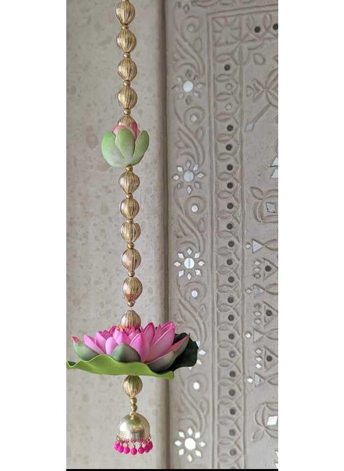SELLPLUS Sellplus Foam Lotus with Gota Ball with Beads Jhumki String for Home Decoration All Festival Decor  - Image 3
