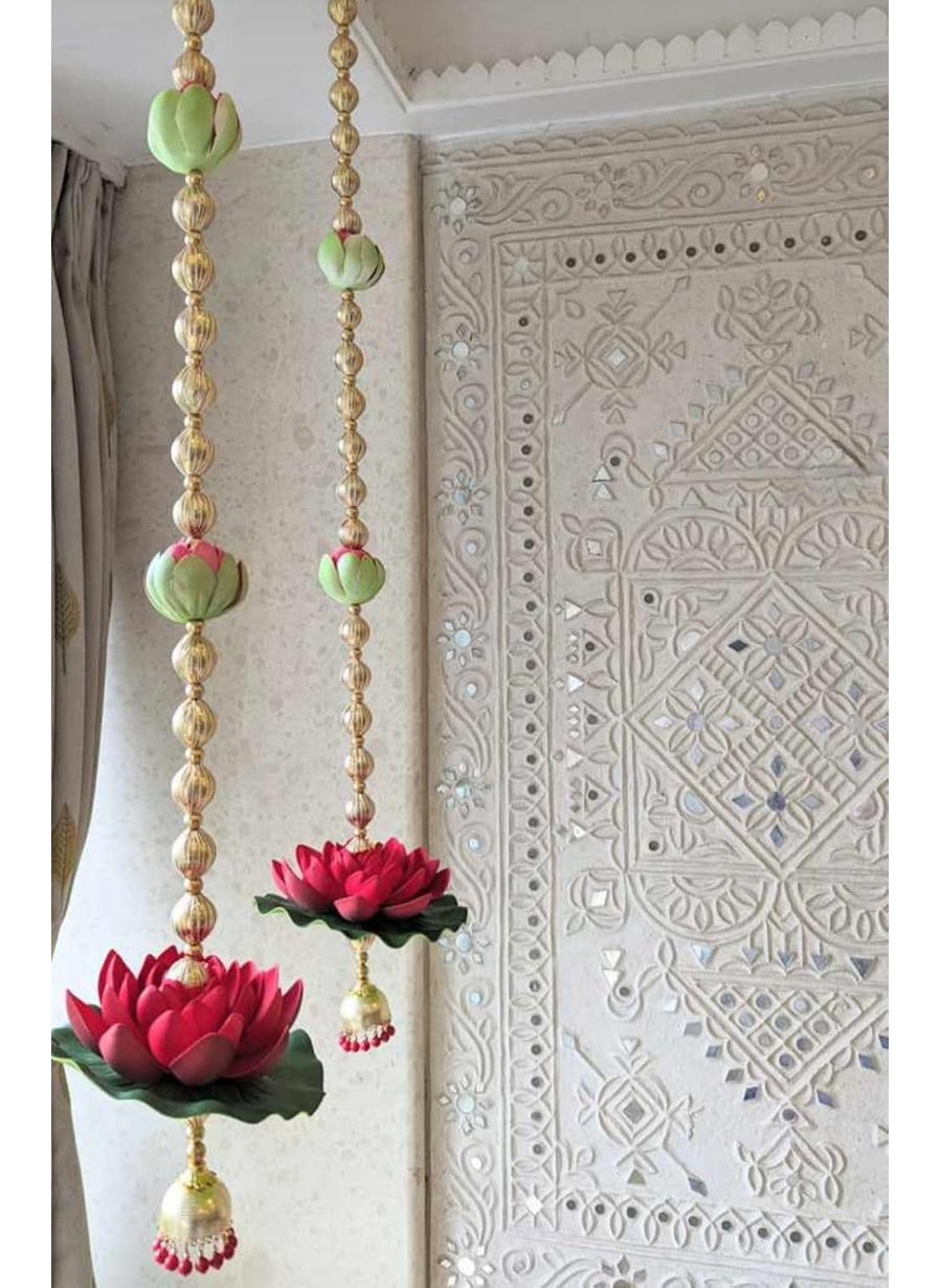 SELLPLUS Sellplus Foam Lotus with Gota Ball with Beads Jhumki String for Home Decoration All Festival Decor  - Image 2