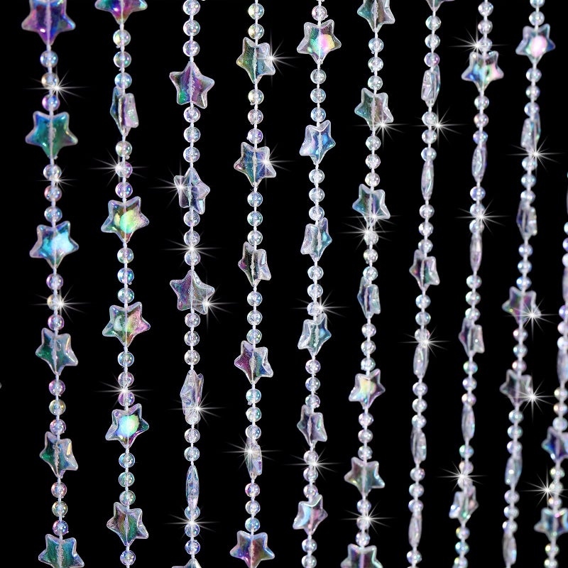 ANMINY 30 Strands Beaded Curtains Doorways Iridescent Crystal Door Beads Curtains HighDensity Acrylic Hanging Doorway String Curtains for Window Living Room Wedding 35 x 79  Stars