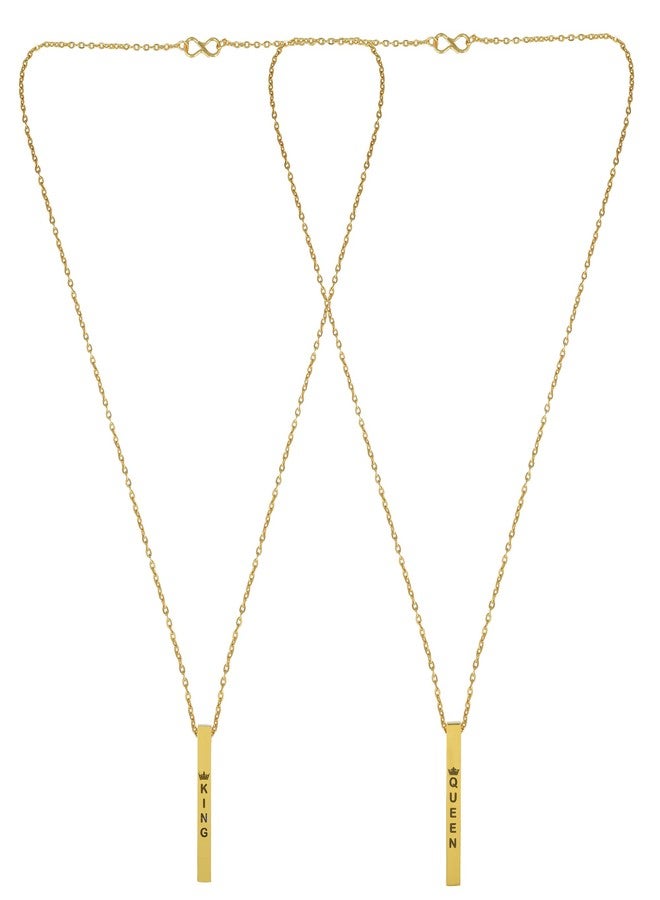 Memoir Brass Goldplated Bar shape King & Queen Fashion pendant Combo Jewellery Men Women (CMKL0618) (Pack of 2 Pendants) - Image 2
