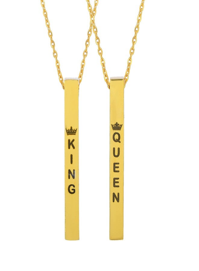 Memoir Brass Goldplated Bar shape King & Queen Fashion pendant Combo Jewellery Men Women (CMKL0618) (Pack of 2 Pendants) - Image 3