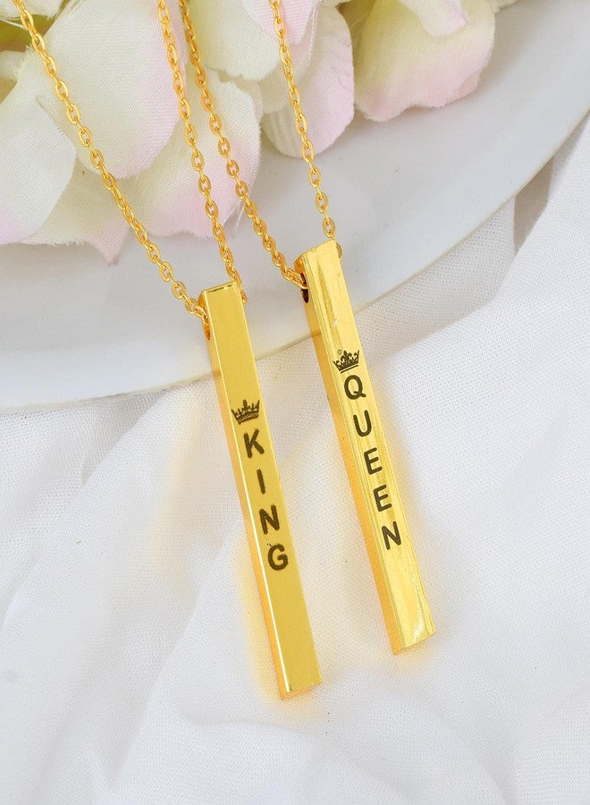 Memoir Brass Goldplated Bar shape King & Queen Fashion pendant Combo Jewellery Men Women (CMKL0618) (Pack of 2 Pendants) - Image 4