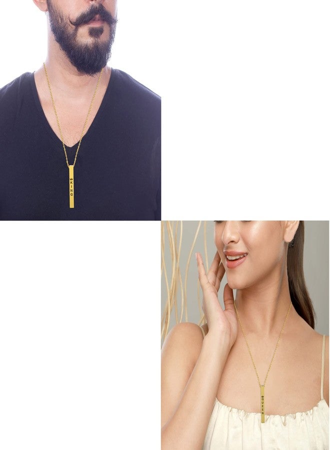 Memoir Brass Goldplated Bar shape King & Queen Fashion pendant Combo Jewellery Men Women (CMKL0618) (Pack of 2 Pendants) - Image 5