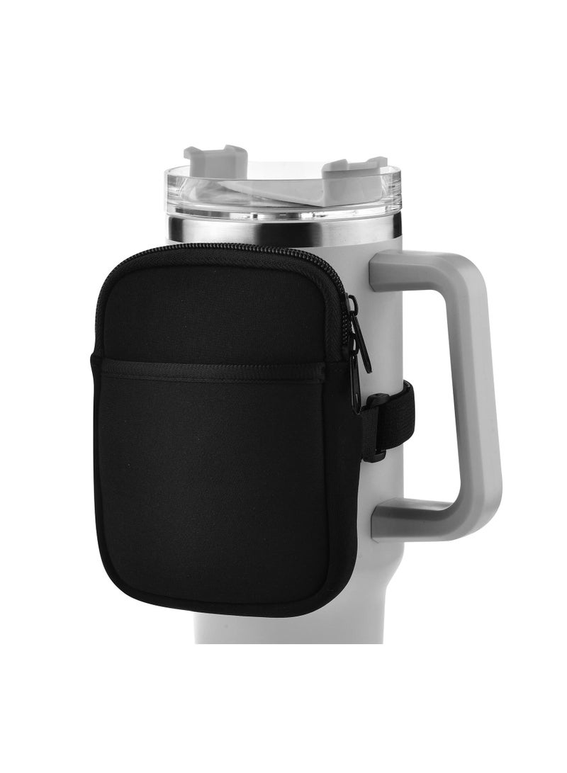 Water Bottle Pouch, Non-Slip Bag with Pocket, Phone Holder for Gym, Cards, Keys, Wallet, Earphone, Compatible Stanley Bottles, Black  - Image 1