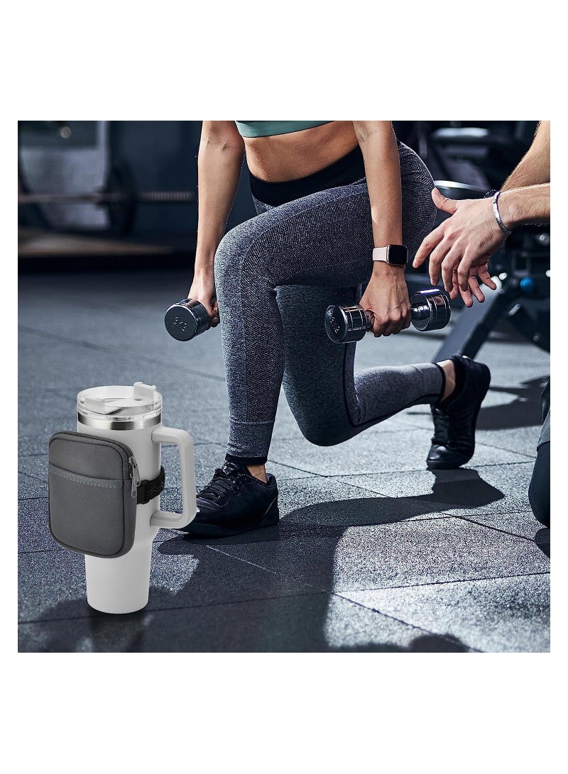 Water Bottle Pouch, Non-Slip Bag with Pocket, Phone Holder for Gym, Cards, Keys, Wallet, Earphone, Compatible Stanley Bottles, Black  - Image 3