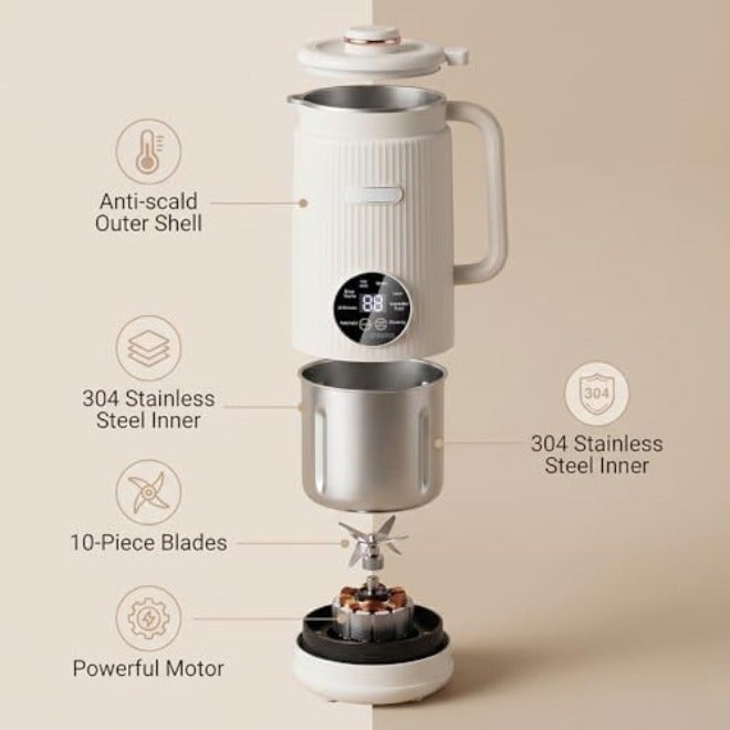 41oz 8-in-1 Nut Milk Maker, Auto Clean, 12H Delay Function and 6H Warm | 304 food-grade stainless steel soy milk maker machine for almond, oat, coconut, plant milk, 8 cooking modes, 10-blade  cutter - Image 3