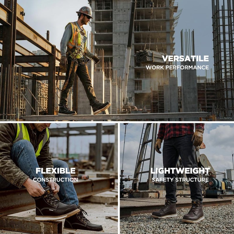 KELODON Waterproof Steel Toe Boots For Men-6" Leather Moc Toe Work Boots Mens Steel Toe Shoes Indestructible Non Slip Resistant Construction Safety Boot,Dark Brown,size 9 Men - Image 4