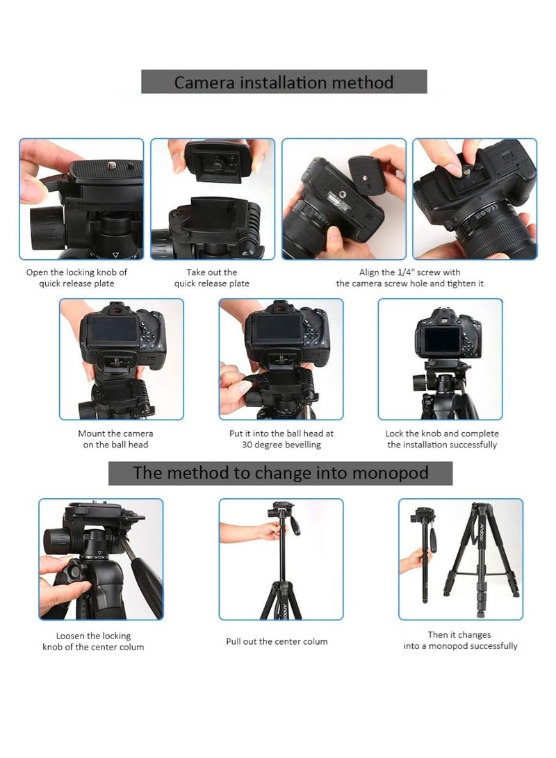 ANDOER Metal Tripod for Photography, 360 Degree Rotation, with Carrying Bag, Foldable, Easy to Use / Black - Image 3