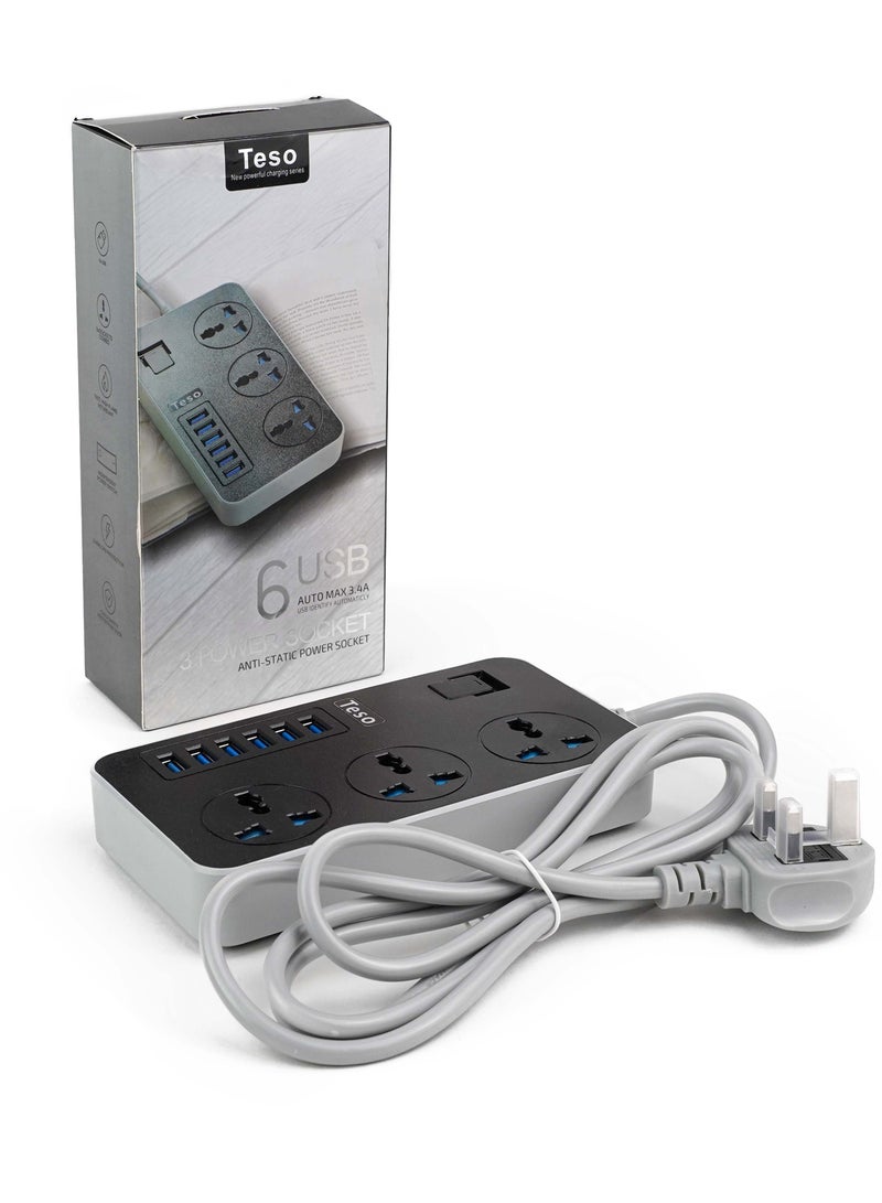 HOMESTAR Power Strips Extension Cord 3 Outlets Socket With 6 USB Ports Universal Charging 2M Bold - Image 2