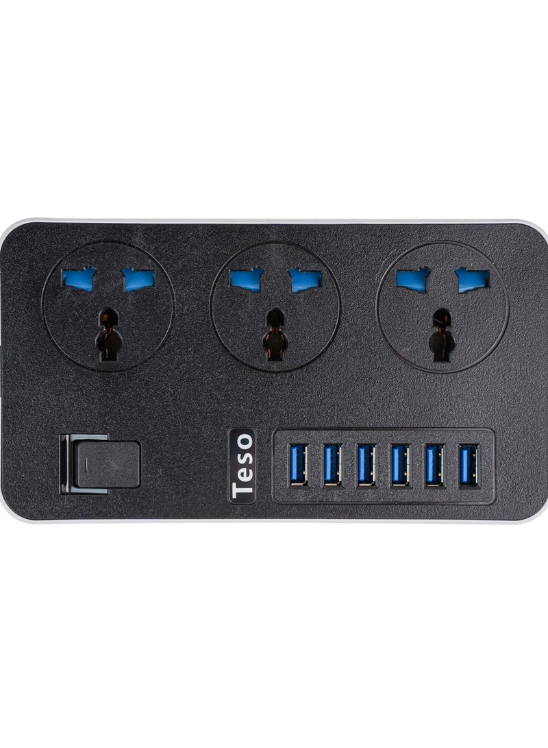 HOMESTAR Power Strips Extension Cord 3 Outlets Socket With 6 USB Ports Universal Charging 2M Bold - Image 4