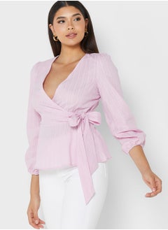 Tie Waist Puff Sleeve Peplum Top
