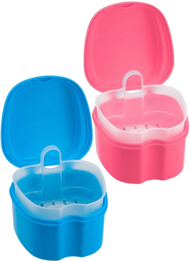 حافظة طقم أسنان مكونة من قطعتين، حافظة واقي فم للأسنان، صندوق حمام طقم الأسنان مع سلة مصفاة وغطاء مقاوم للماء - Image 1