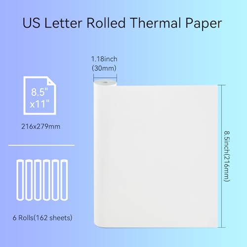 NYEAR 6 Rolls-162 Sheets US Letter Size Quick-dry Thermal Paper (8.5''x11'',7.6m long) for portable printer,thicker brighter and the font is clearer to make the printing quality better, (1 roll-27 Sheets) - Image 2