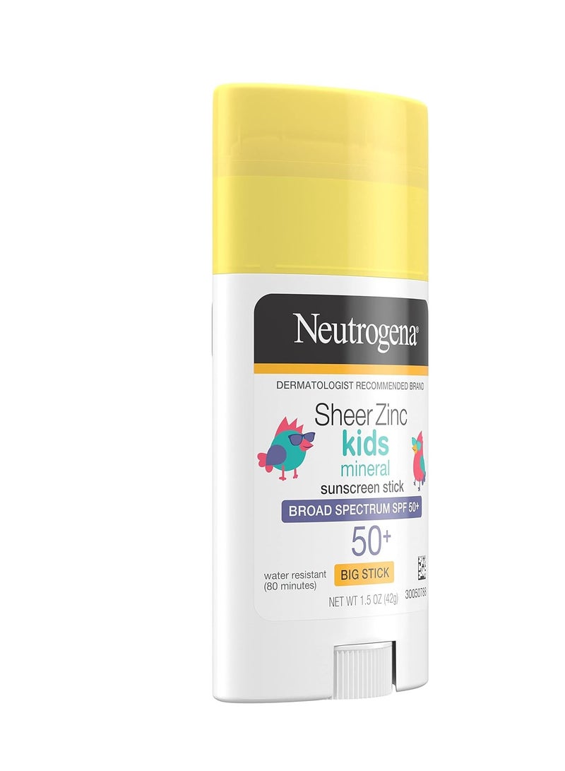 Neutrogena Sheer Zinc Oxide Kids Mineral Sunscreen Stick, Broad Spectrum SPF 50+ & UVA/UVB Protection & Water Resistant with Residue-Free, No-Mess Application, Oil- & Paraben-Free, 1.5 ozounce - Image 2
