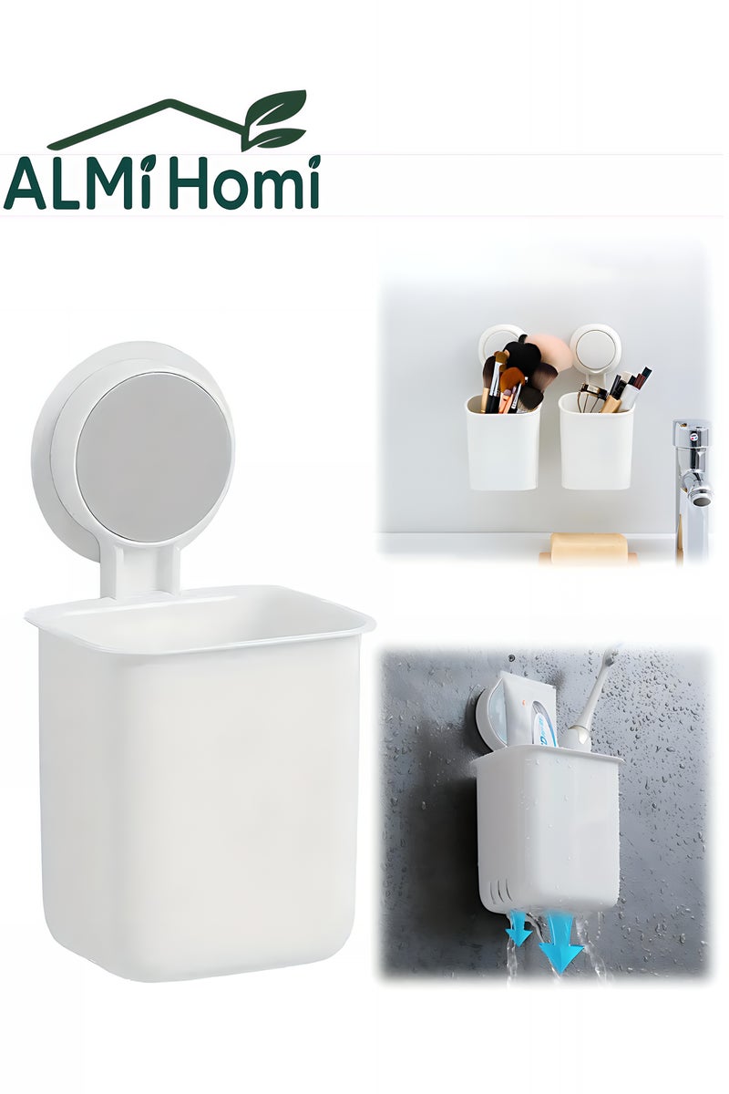 ALMiHomi Toothbrush Holder Wall Mount - No-Drill Adhesive Bathroom Organizer, Anti-Slip Design, Drainable Base, Suitable for Most Surfaces - Image 1