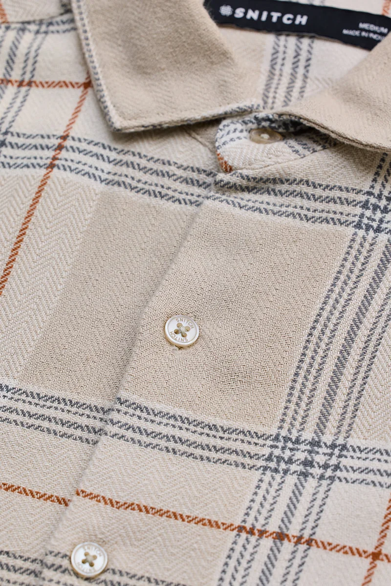 SNITCH Beige Checks Slim Fit Shirt