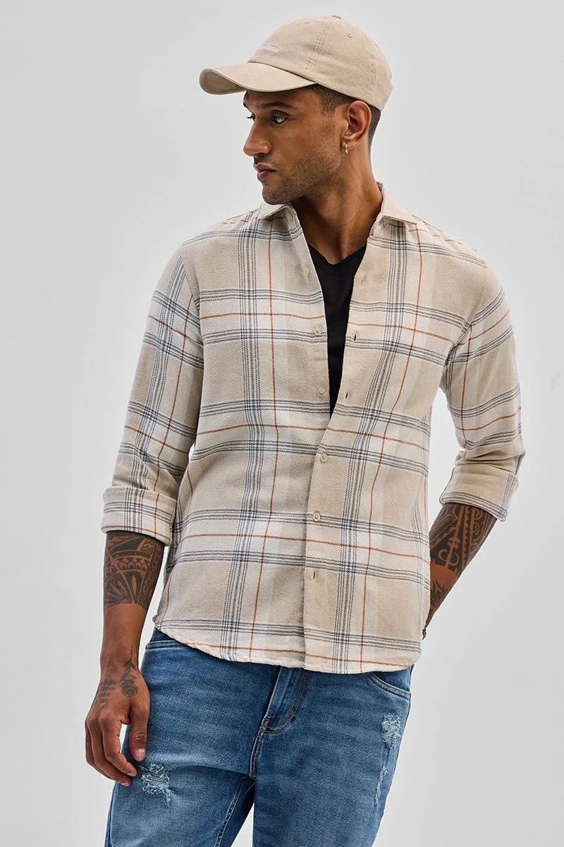 SNITCH Beige Checks Slim Fit Shirt