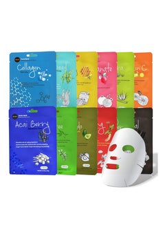 Celavi Celavi Essence Facial Sheet Face Mask Variety Set Classic Authentic Korean Moisturizing Skincare (12-Packs)  - Image 1