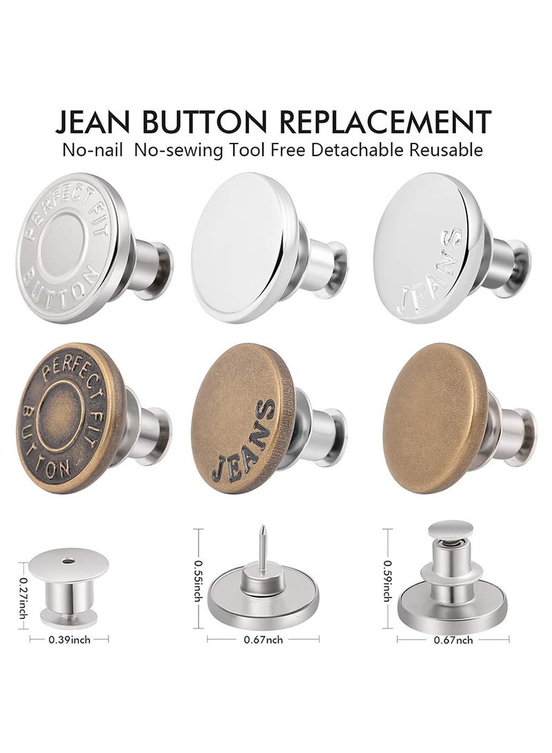 12 Sets Button Pins for Loose Jeans, No Sew and No Tools Instant Replacement Snap Tack Pant Button, Ceryvop Reusable and Adjustable Metal Pants Button Tightener - Image 2