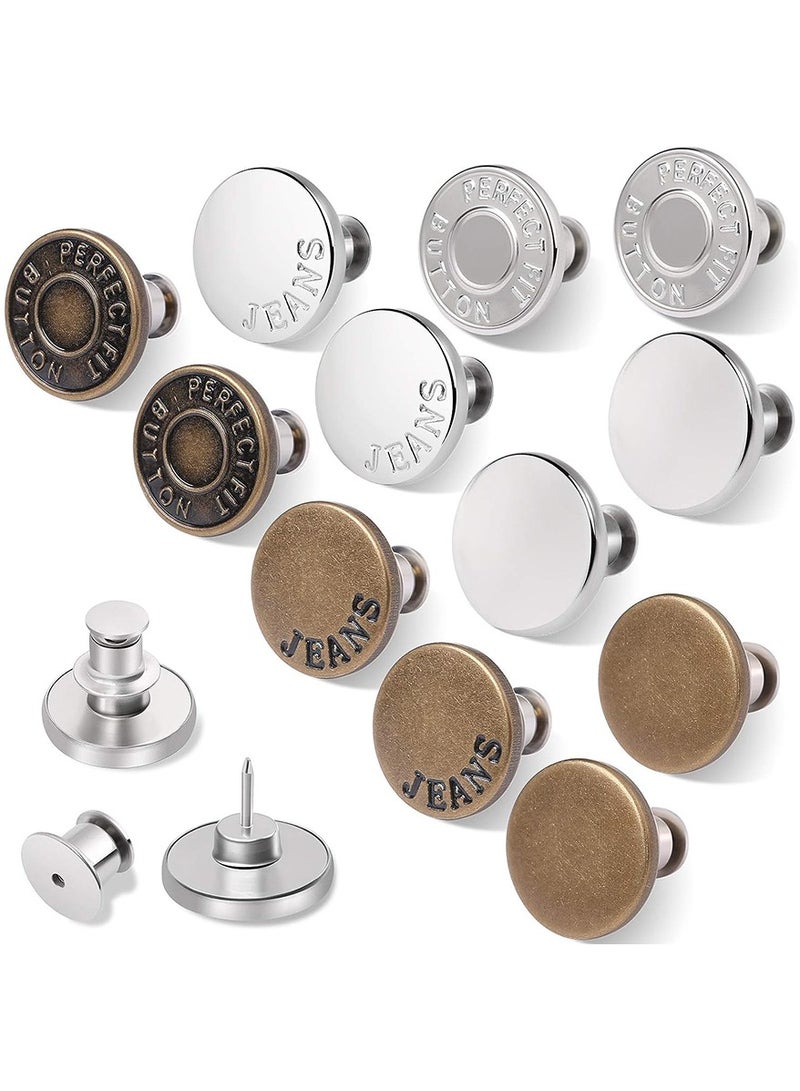 12 Sets Button Pins for Loose Jeans, No Sew and No Tools Instant Replacement Snap Tack Pant Button, Ceryvop Reusable and Adjustable Metal Pants Button Tightener - Image 1