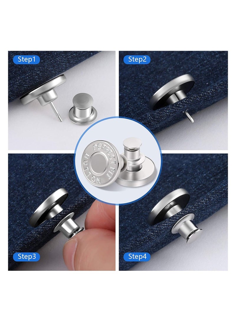 12 Sets Button Pins for Loose Jeans, No Sew and No Tools Instant Replacement Snap Tack Pant Button, Ceryvop Reusable and Adjustable Metal Pants Button Tightener - Image 4