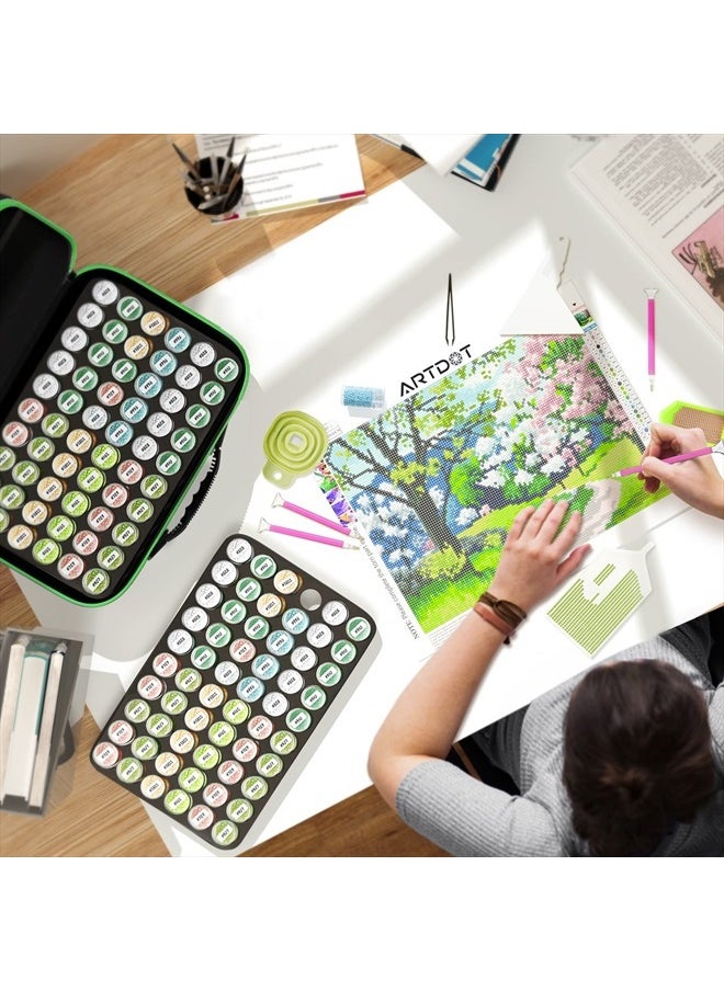 ARTDOT حاويات تخزين لوحات الماس، 120 فتحة لمجموعات أدوات وإكسسوارات لوحات الماس المحمولة لتنظيم لوحات الماس لخواتم المجوهرات وخرز الماس 5D (أخضر)  - Image 4