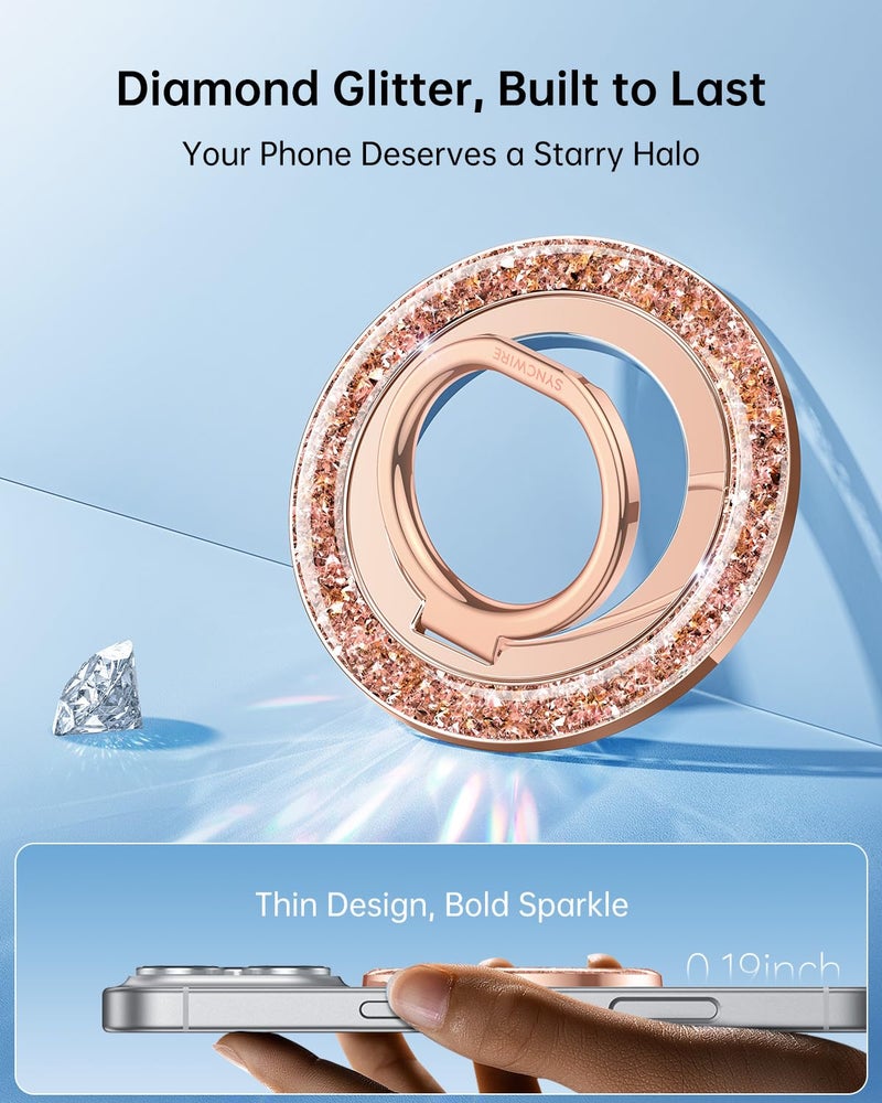 SYNCWIRE Magnetic Phone Ring Holder for MagSafe - Glitter Phone Grip Stand with 360Â° Rotation Finger Ring Kickstand Blingbling Compatible with iPhone 17 16 15 14 13 12 Pro Max MagSafe Accessories - Image 4