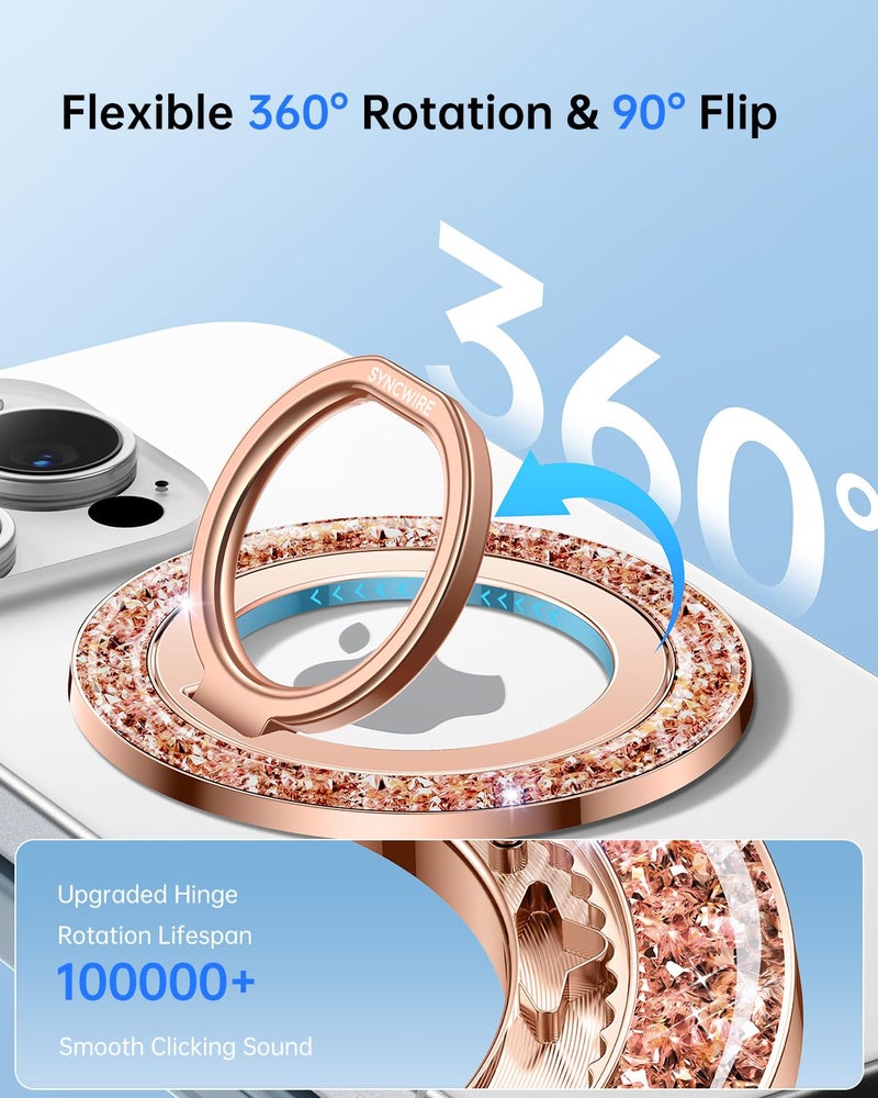 SYNCWIRE Magnetic Phone Ring Holder for MagSafe - Glitter Phone Grip Stand with 360Â° Rotation Finger Ring Kickstand Blingbling Compatible with iPhone 17 16 15 14 13 12 Pro Max MagSafe Accessories - Image 3