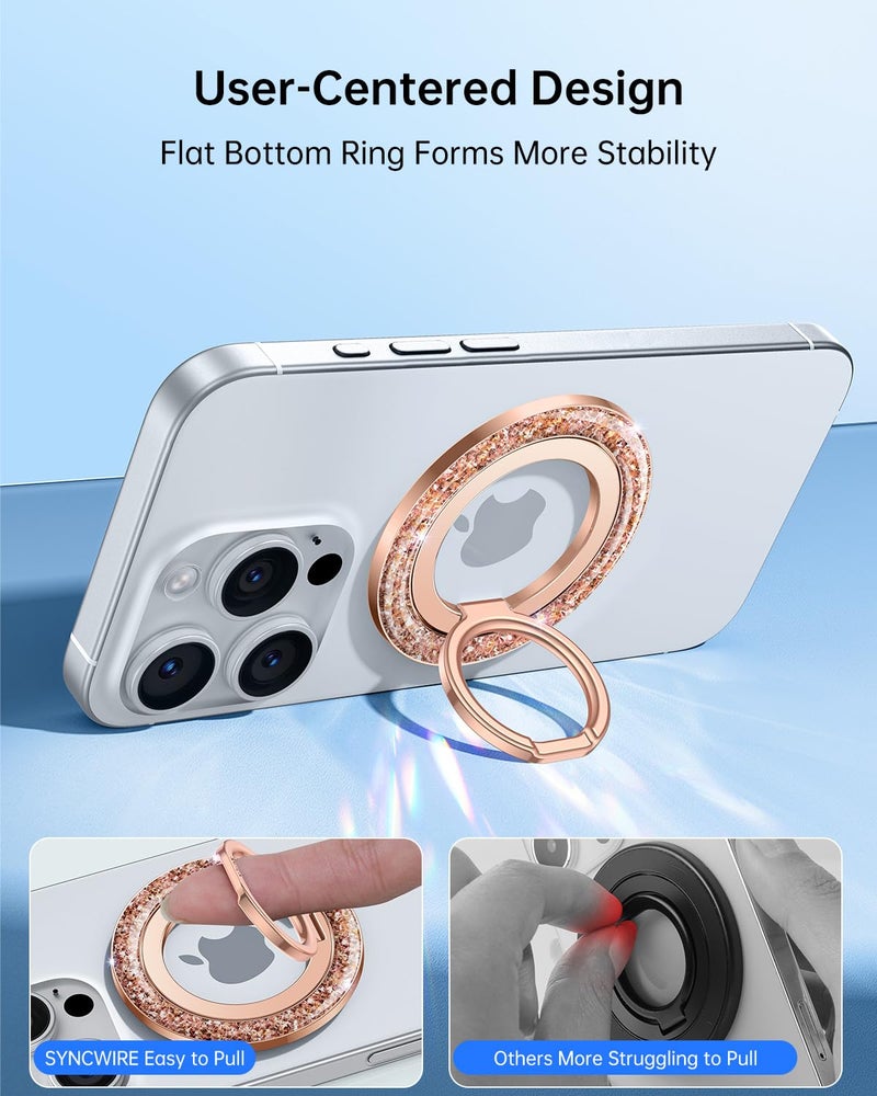 SYNCWIRE Magnetic Phone Ring Holder for MagSafe - Glitter Phone Grip Stand with 360Â° Rotation Finger Ring Kickstand Blingbling Compatible with iPhone 17 16 15 14 13 12 Pro Max MagSafe Accessories - Image 5