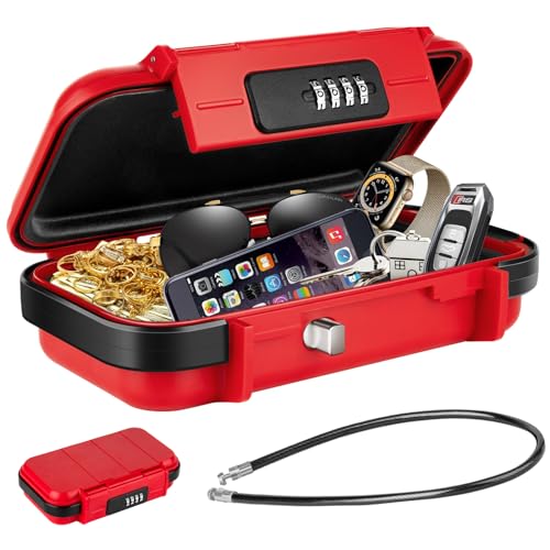 HUANLANG Portable Safe Lock Box with Combination Lock Mini Beach Travel Safe Waterproof Small Lockable Box with Removable Wire Rope Combination Safe Box for Dorm,Travel,Beach,Hotel,Car,Home,Office - Image 1