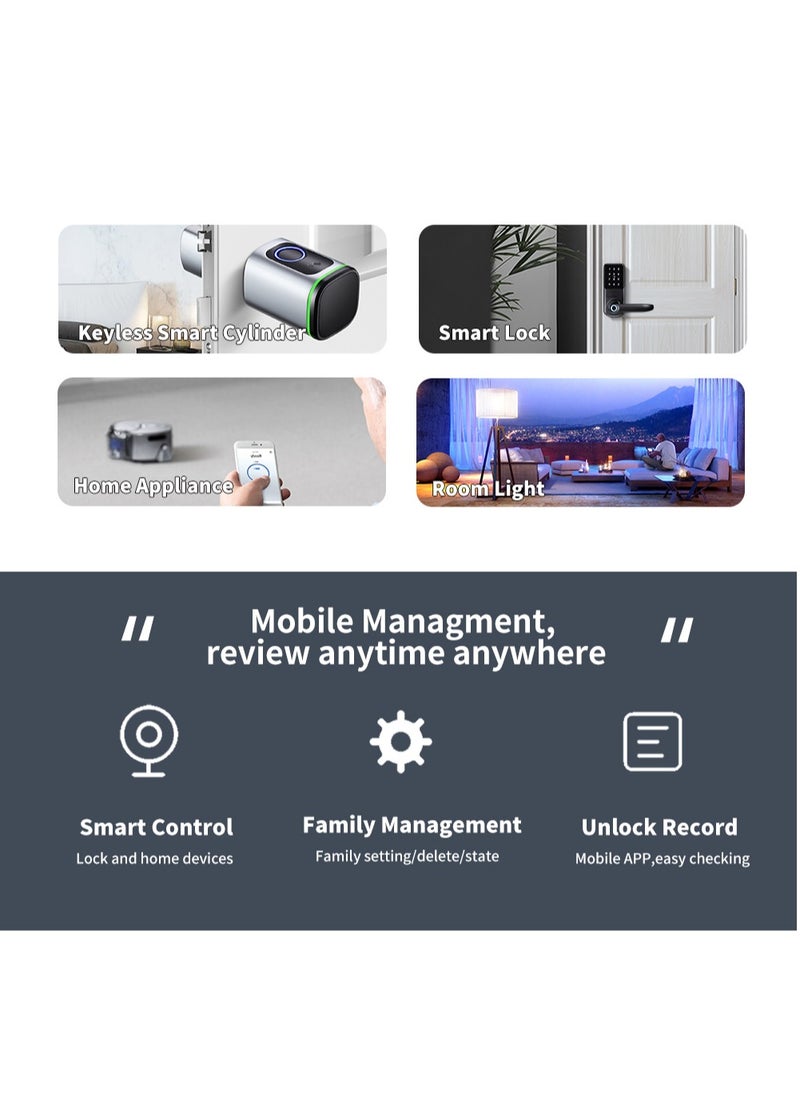 Generic - S1 Tuya BLE Smart Electronic Door Lock with DIY Cylinder Core Fingerprint APP Keys IC Card Unlock for Home Hotel (White) - Image 1