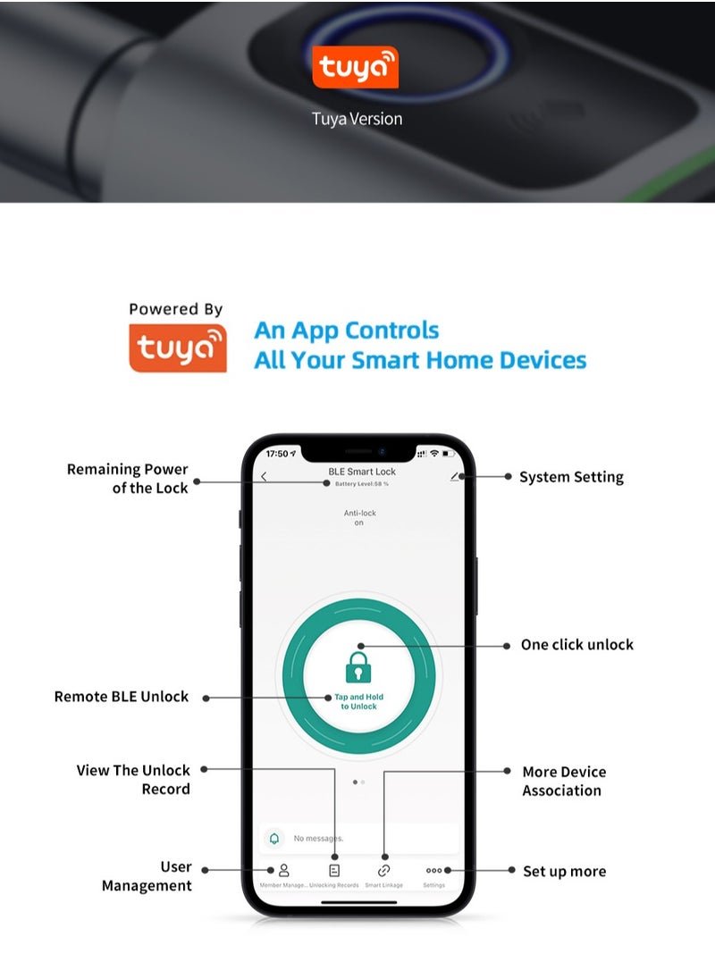 Generic - S1 Tuya BLE Smart Electronic Door Lock with DIY Cylinder Core Fingerprint APP Keys IC Card Unlock for Home Hotel (White) - Image 1