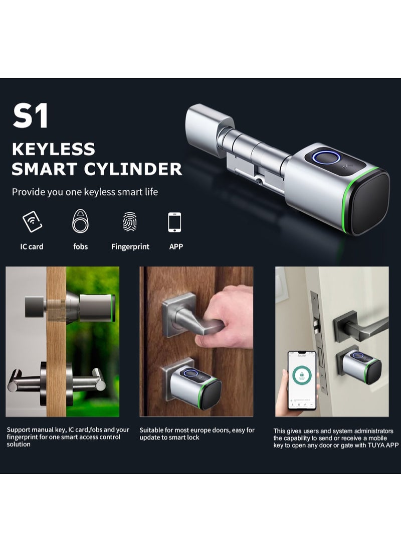 Generic - S1 Tuya BLE Smart Electronic Door Lock with DIY Cylinder Core Fingerprint APP Keys IC Card Unlock for Home Hotel (White) - Image 1