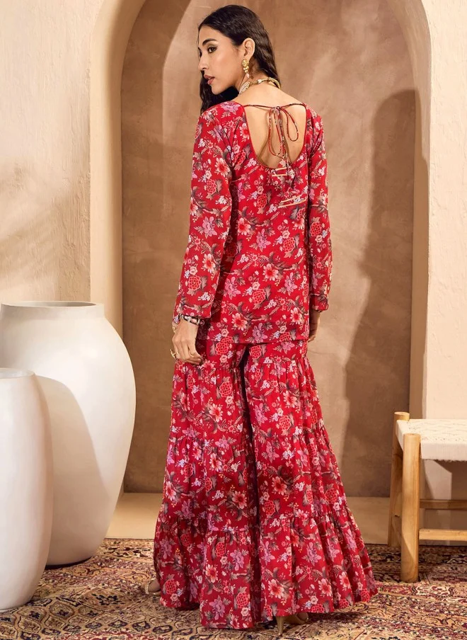 SASSAFRAS Floral Printed Kurti with Sharara for Women