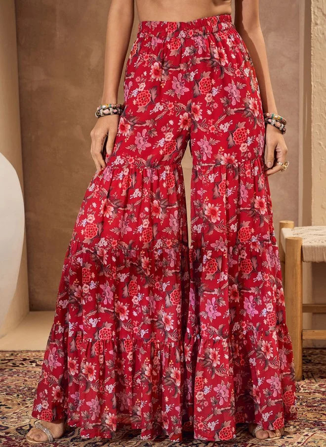 SASSAFRAS Floral Printed Kurti with Sharara for Women