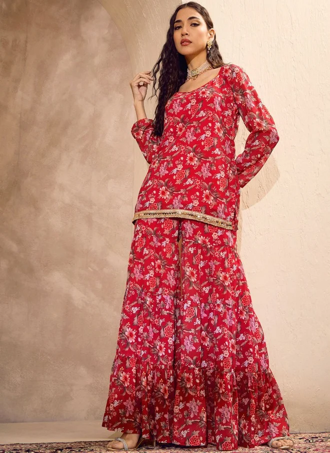SASSAFRAS Floral Printed Kurti with Sharara for Women