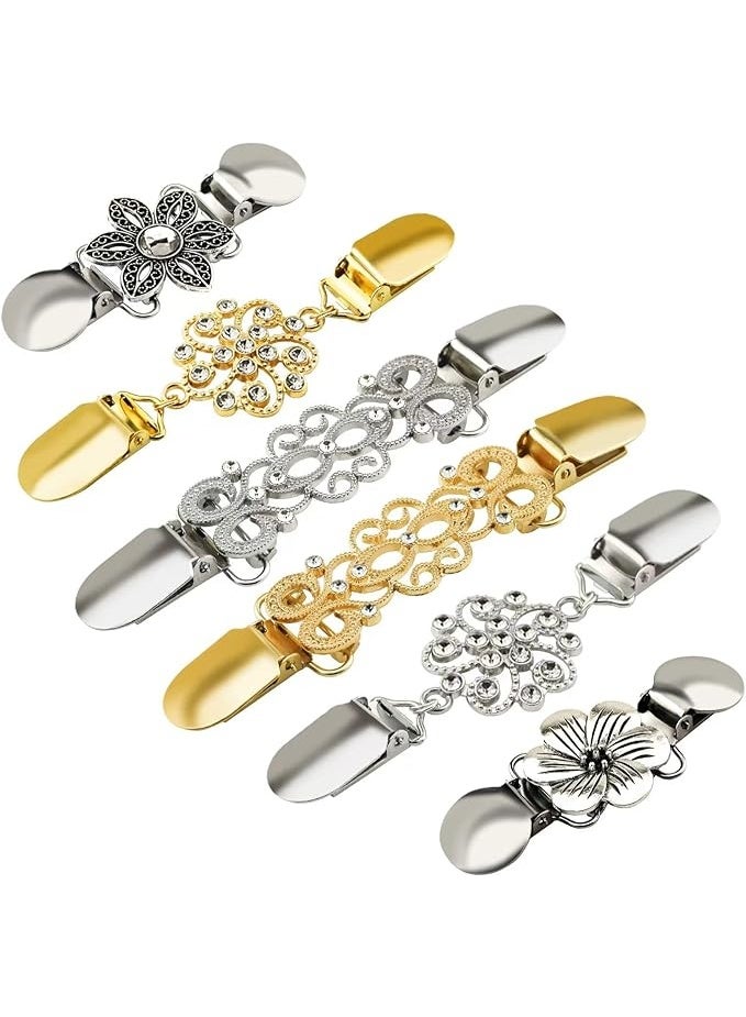 6PCS Retro Sweater Clips for Cardigans, Vintage Cinch Clip for Dresses, Variety of Styles Dress Clip Back of Shirts Cinches Shawl Pin for Different Women Clothing, 3 Sizes - Image 1