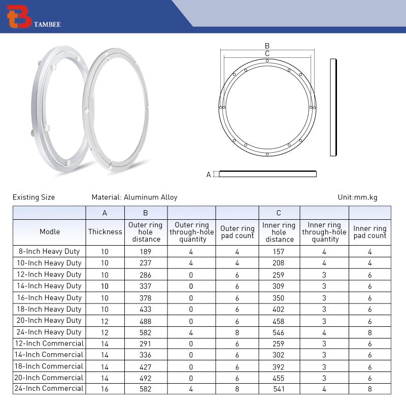 TamBee طقم أدوات تامبي 18 بوصة لذي سوزان - محمل دوار من الألمنيوم عالي التحمل مع آلية حلقة دوارة معدنية لأجزاء لذي سوزان للوح الألغاز، مشاريع DIY (قاعدة فقط) - Image 4