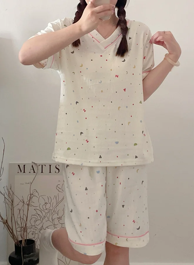 Take Two  Cream V Neck Textured Top and Shorts Set for Women | Best Price UAE