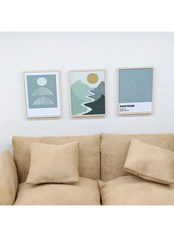 Geometric Fantasy 3 Piece Vintage Miniature Wall Art Set For Dollhouse - Image 3