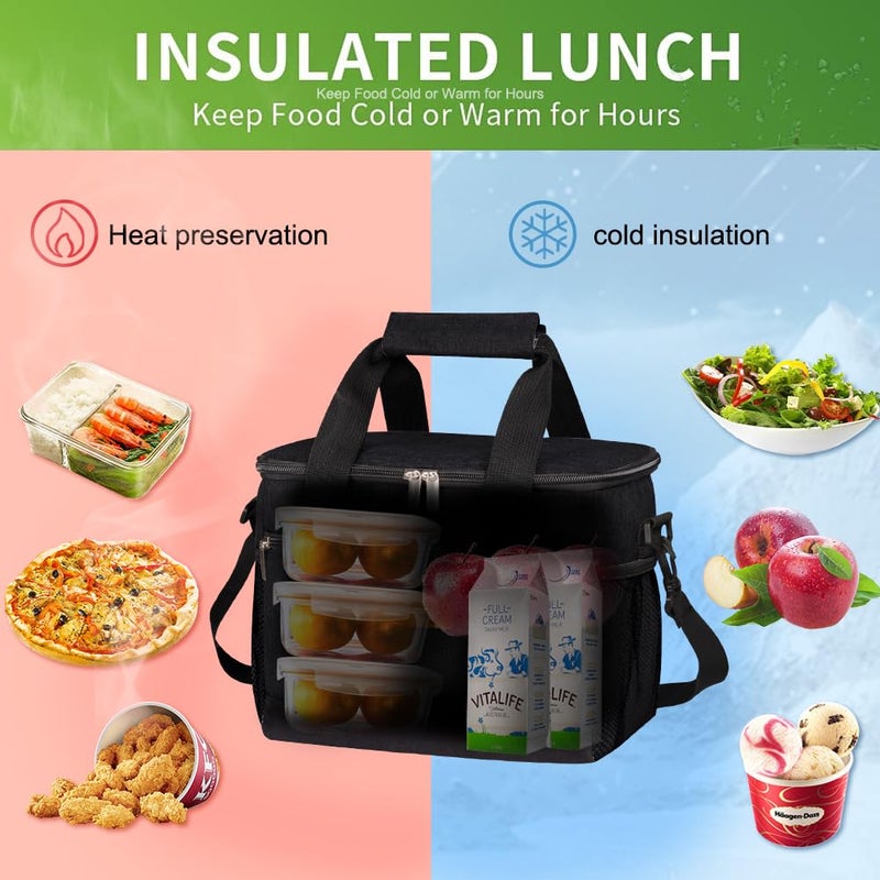 iknoe Insulated Lunch Bag, Foldable 8.5L Cooler Bag for Men & Women, Leakproof Thermal Design, Great for Office, Picnic, Travel, Lunch Box, Black - Image 2