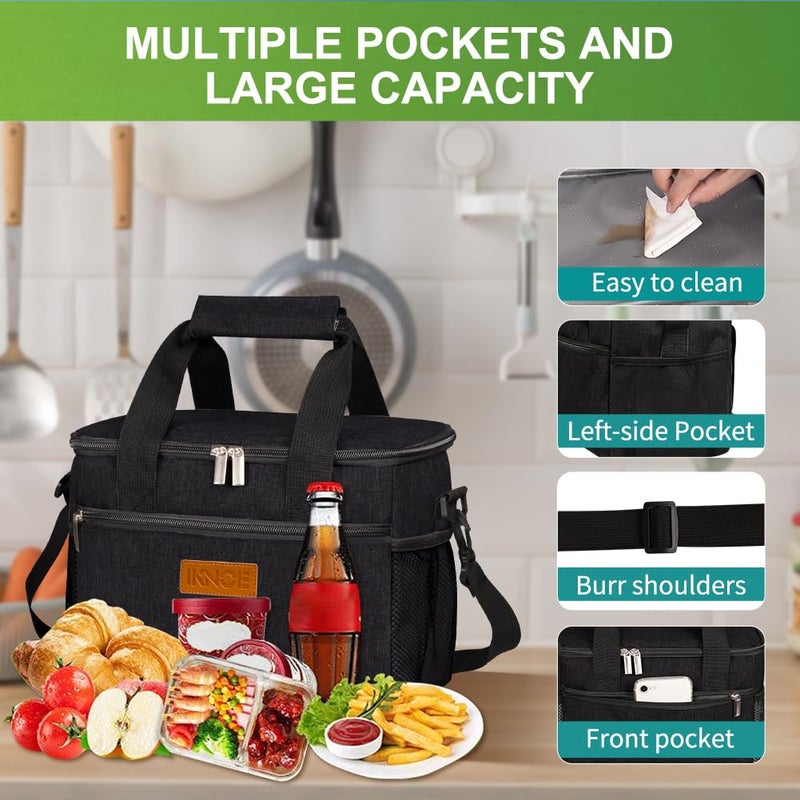 iknoe Insulated Lunch Bag, Foldable 8.5L Cooler Bag for Men & Women, Leakproof Thermal Design, Great for Office, Picnic, Travel, Lunch Box, Black - Image 5