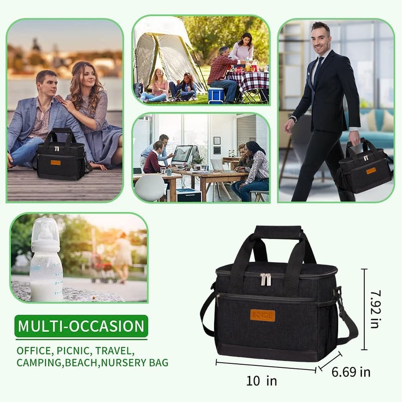 iknoe Insulated Lunch Bag, Foldable 8.5L Cooler Bag for Men & Women, Leakproof Thermal Design, Great for Office, Picnic, Travel, Lunch Box, Black - Image 4